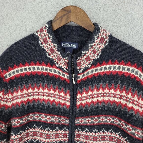 Vintage Land's End Mens XL 100% Wool Zip-Up Nordic Knit Sweater GT - Picture 6 of 8
